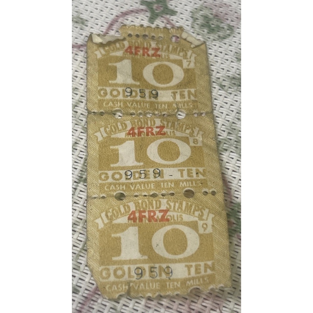 Vintage Gold Bond Stamps Strip‎ of 3 – 10 Point Trading Stamps – 1950s–60s